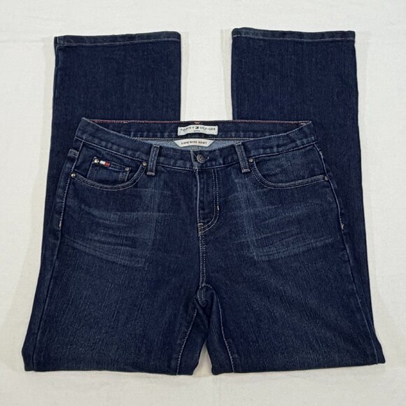Tommy Hilfiger Petite Low Rise Boot Cut Stretch Denim Jeans 10P Dark Wash Faded - Picture 7 of 14